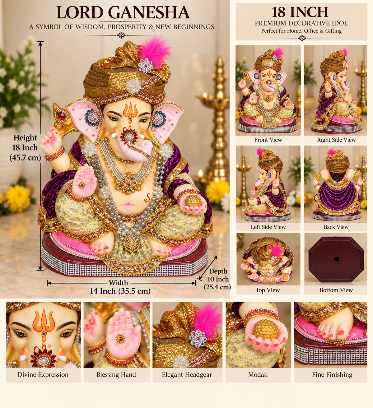 Maharaja Ganesha - size guide and detail views
