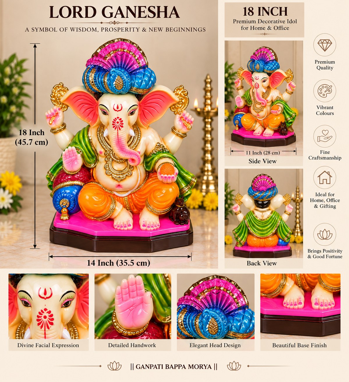 Peshwai Ganesha - size guide and detail views