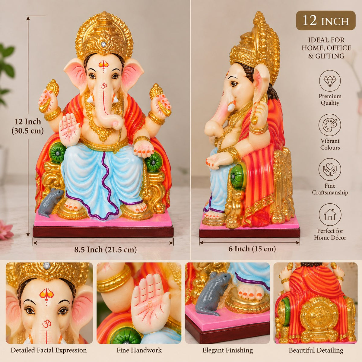 Mukut Ganesha - size guide and detail views