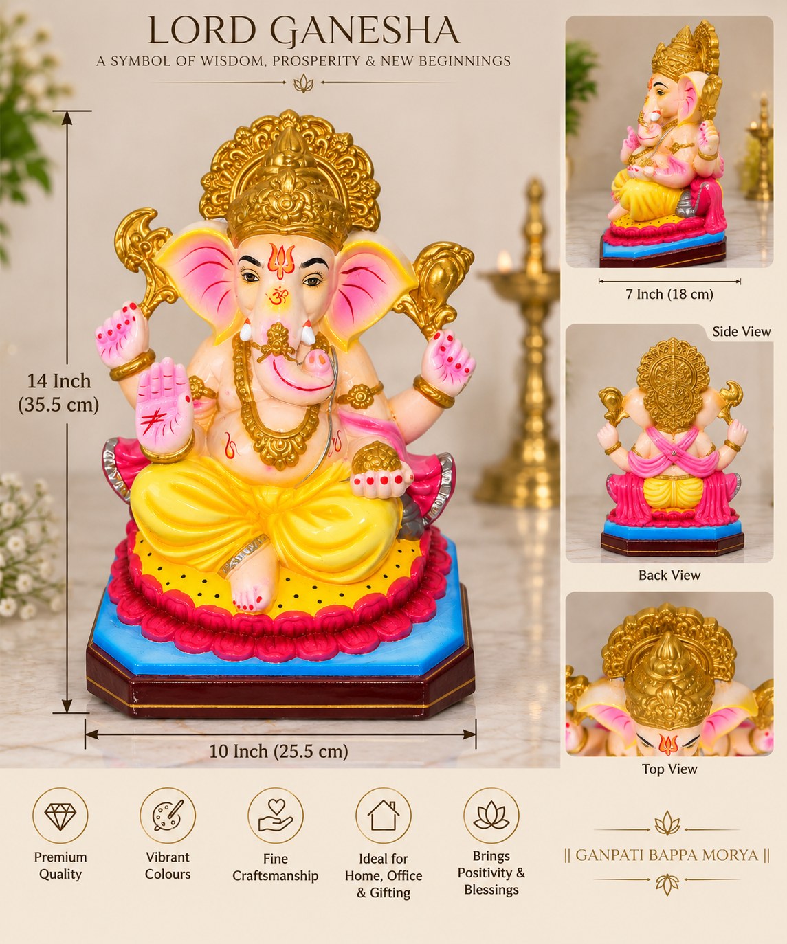 Suvarna Ganesha - size guide and detail views