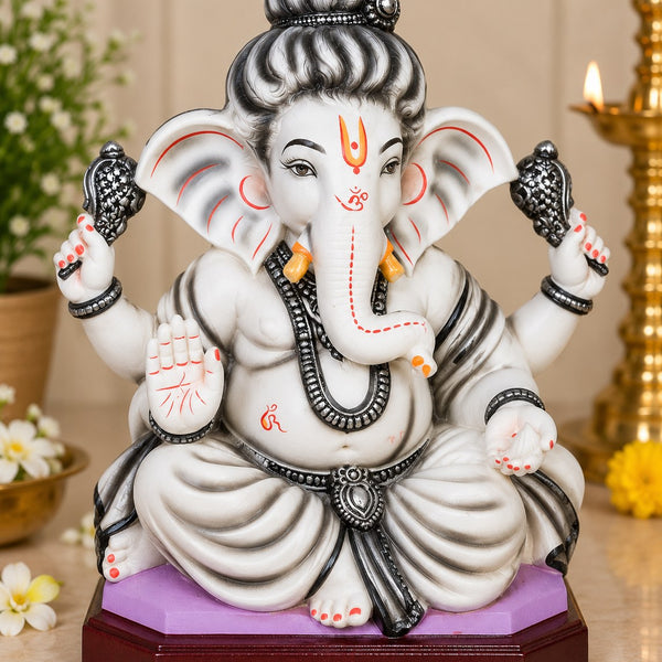 Shubhra Ganesha - hand-painted Ganesha idol