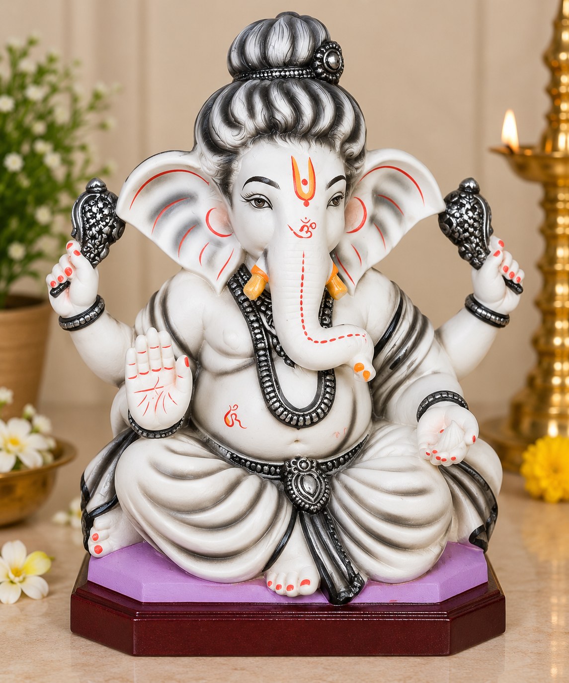 Shubhra Ganesha - hand-painted Ganesha idol