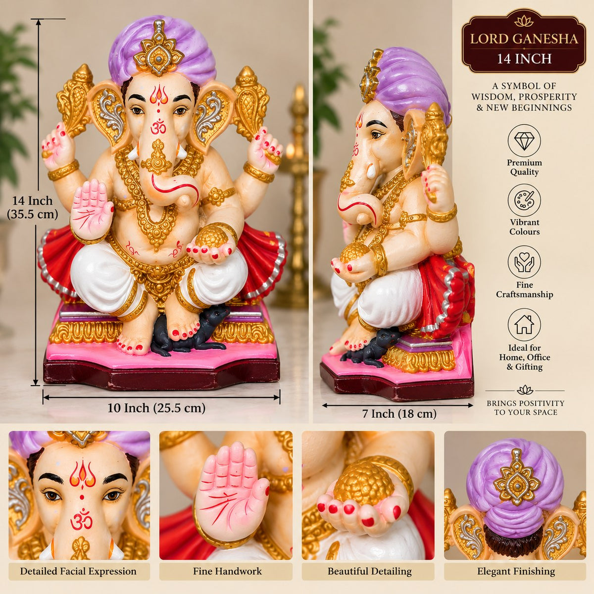 Pagdi Ganesha - size guide and detail views