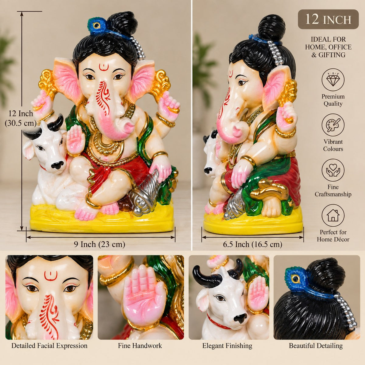 Krishna Roop Ganesha - size guide and detail views