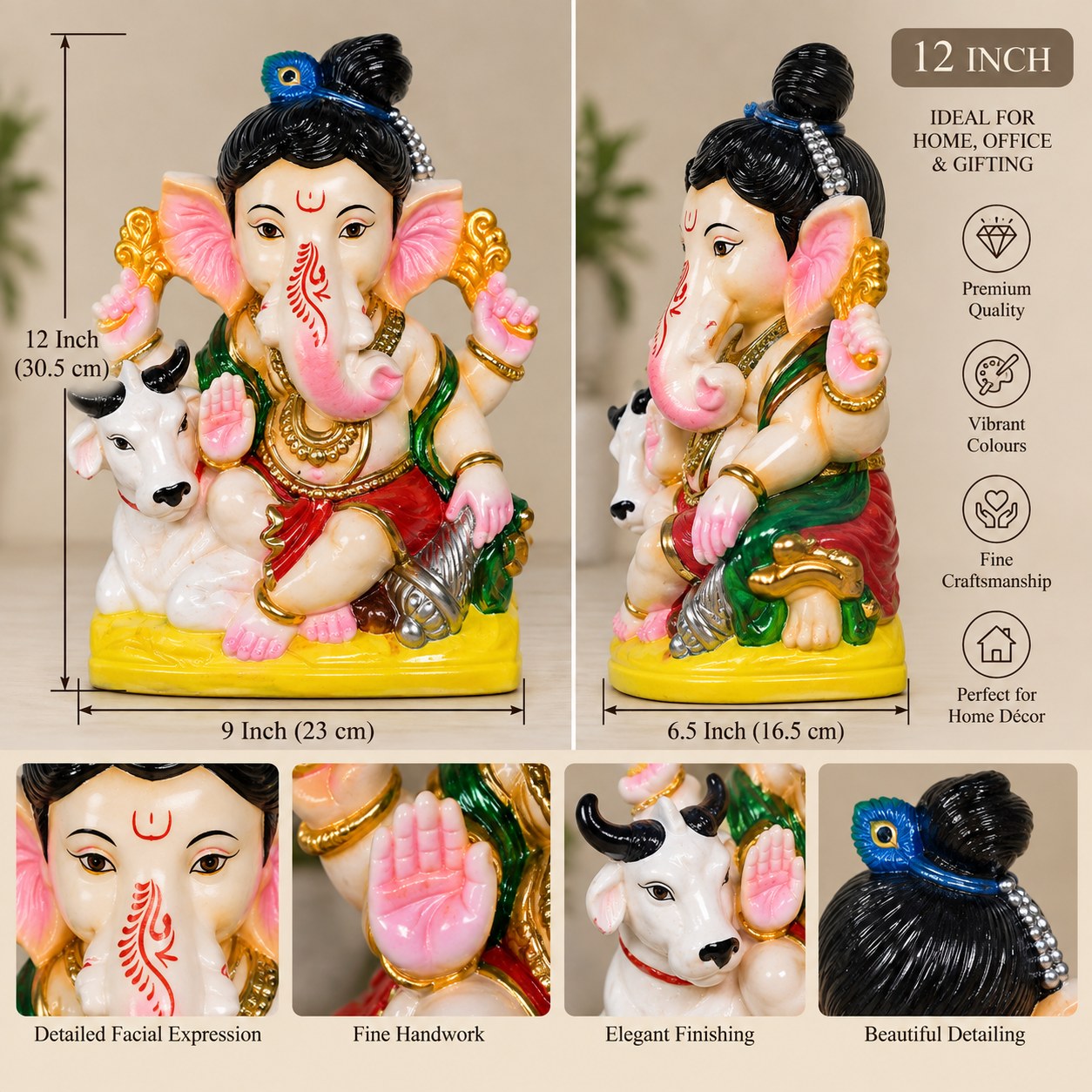 Krishna Roop Ganesha - size guide and detail views