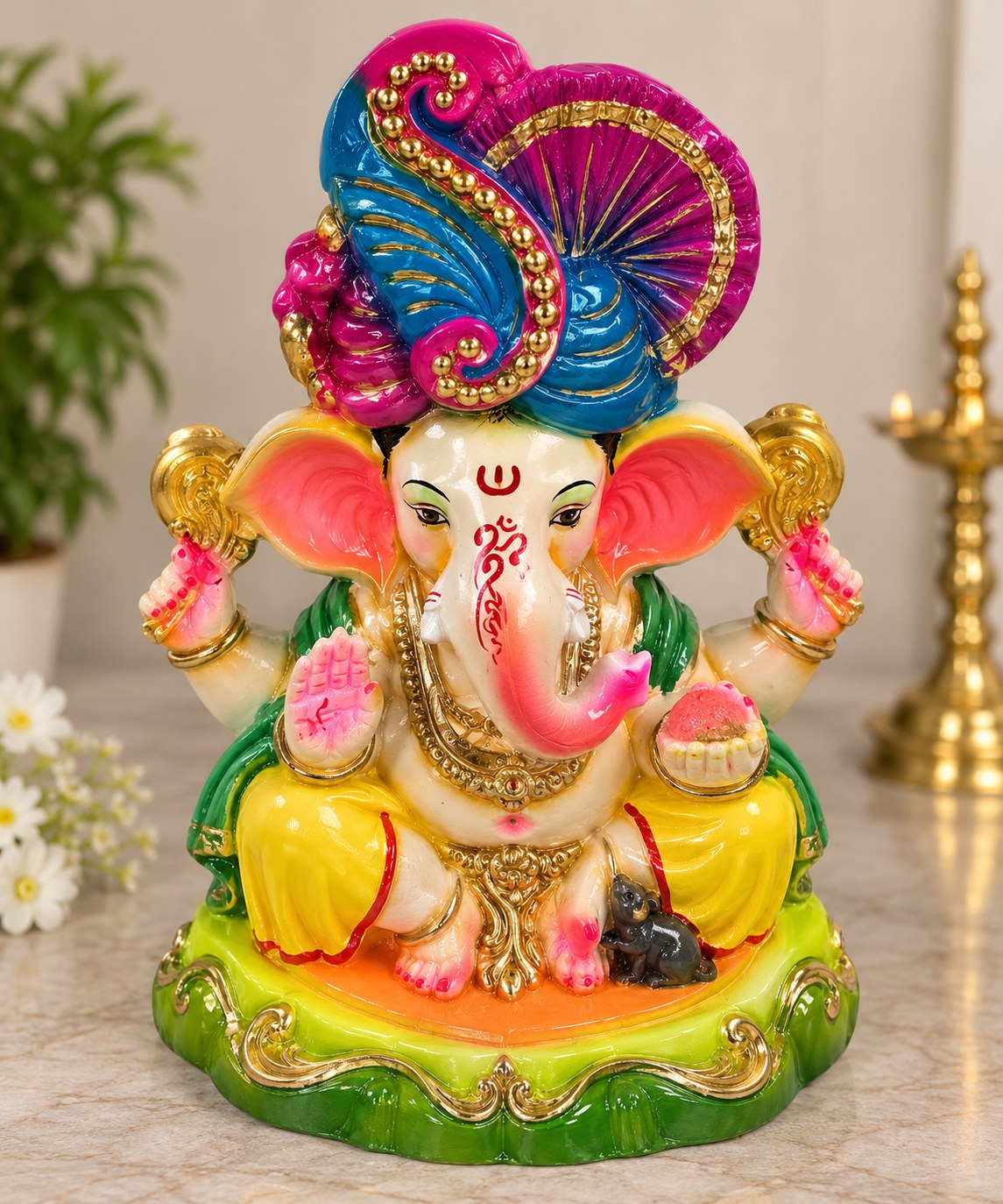 Kamal Ganesha - hand-painted Ganesha idol