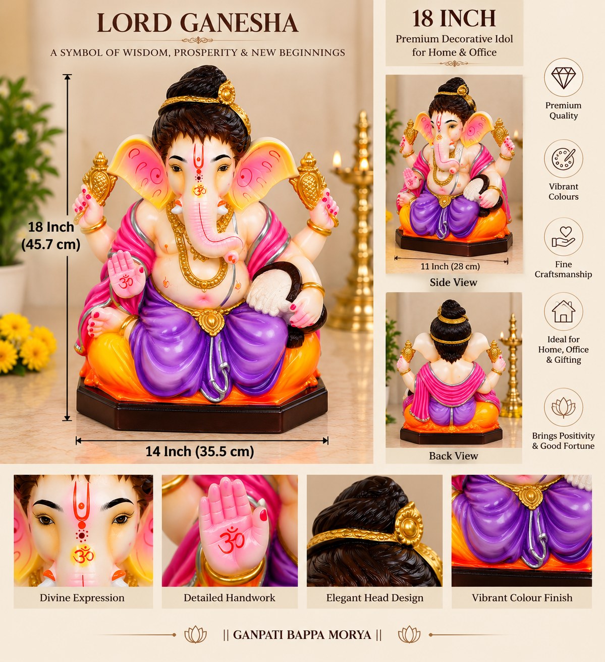 Shringar Ganesha - size guide and detail views