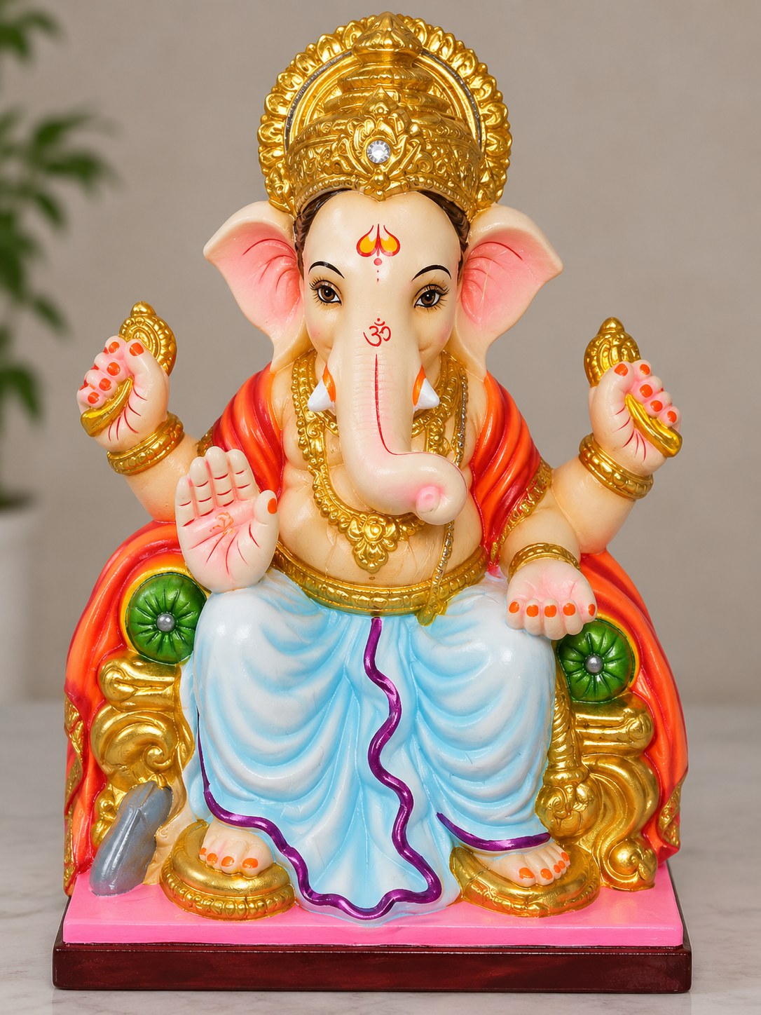Mukut Ganesha - hand-painted Ganesha idol