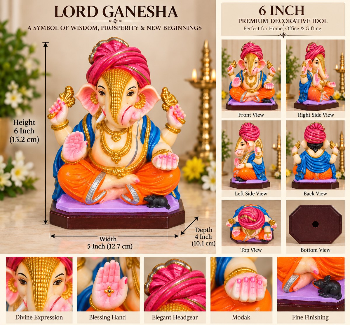 Chhota Raja Ganesha - size guide and detail views