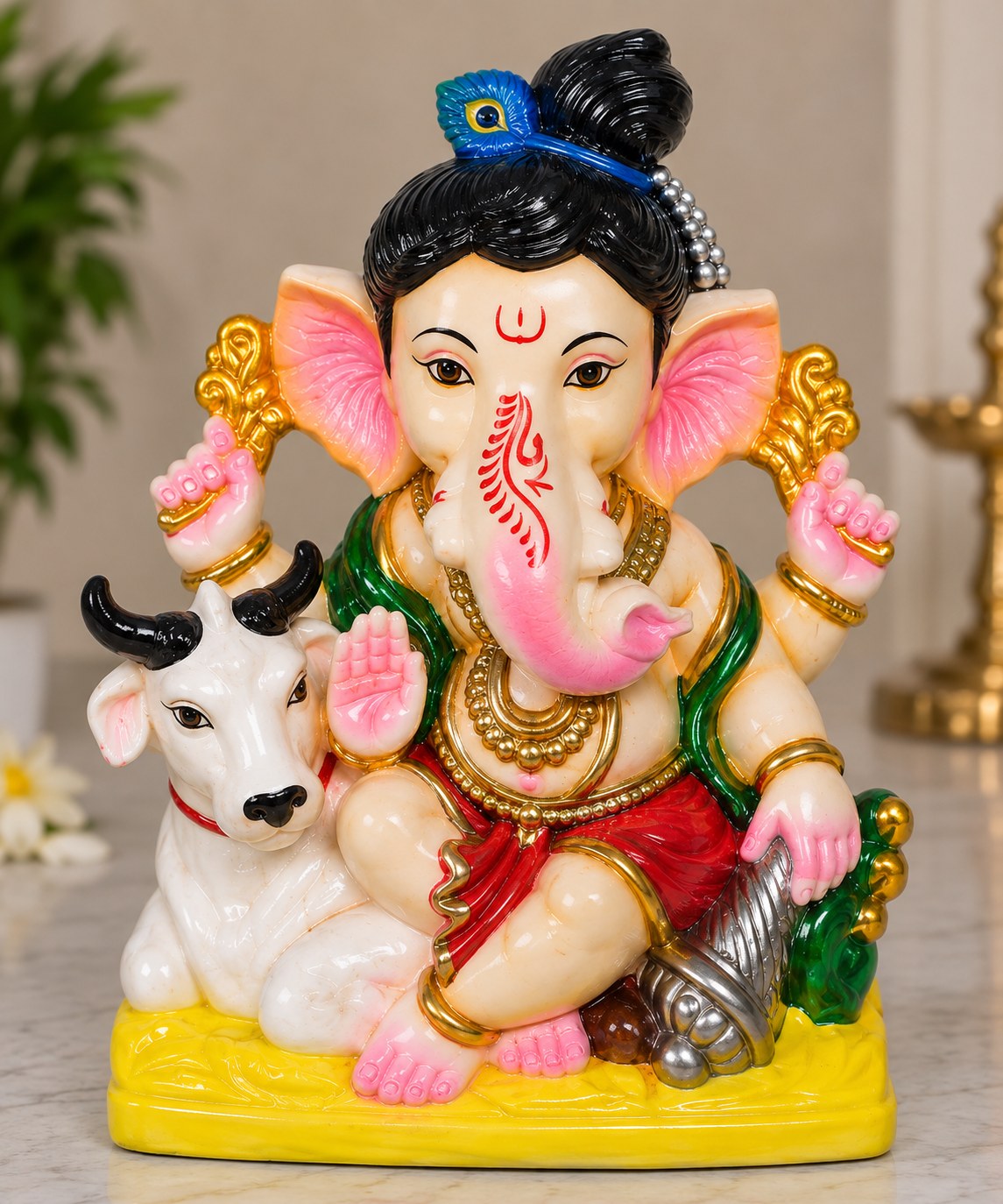 Krishna Roop Ganesha - hand-painted Ganesha idol