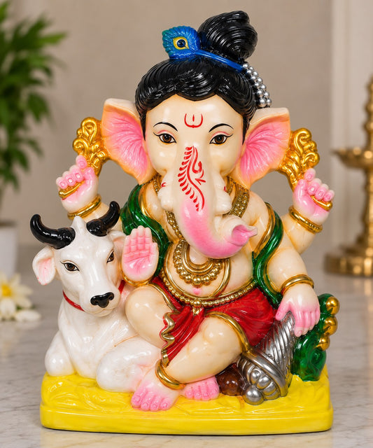 Krishna Roop Ganesha - hand-painted Ganesha idol