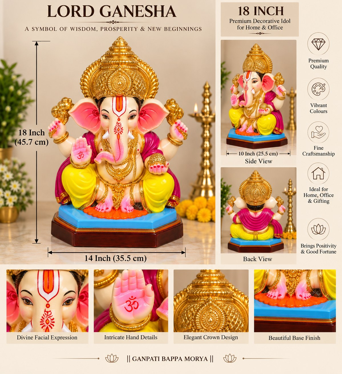 Swarna Mukut Ganesha - size guide and detail views